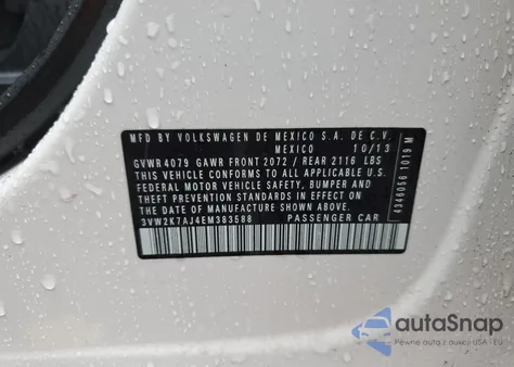 2014 Volkswagen Jetta Base z USA, uszkodzony, nr VIN 3VW2K7AJ4EM383588